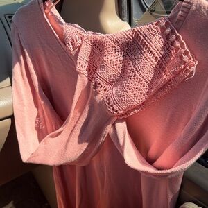 Women's Dusty Pink Crochet-Trim Blouse